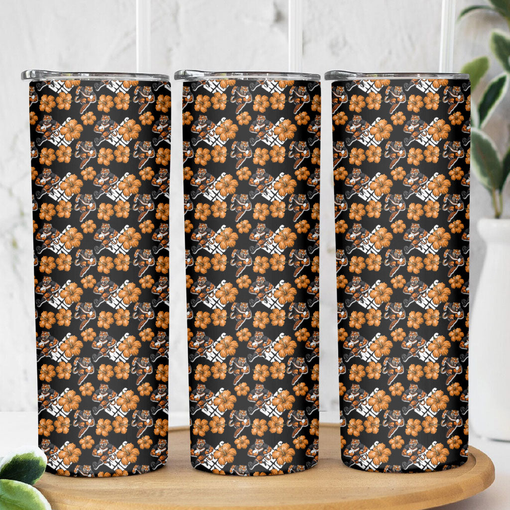 Wests Tigers Skinny Tumbler Tropical Hibiscus Floral Seamless Rugby Mascot
