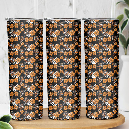 Wests Tigers Skinny Tumbler Tropical Hibiscus Floral Seamless Rugby Mascot