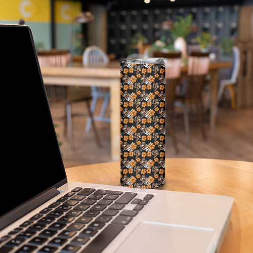 Wests Tigers Skinny Tumbler Tropical Hibiscus Floral Seamless Rugby Mascot