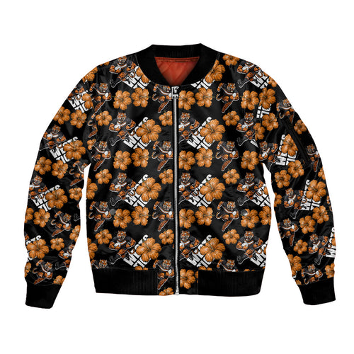 Wests Tigers Sleeve Zip Bomber Jacket Tropical Hibiscus Floral Seamless Rugby Mascot