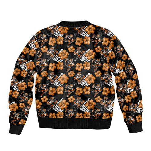 Wests Tigers Sleeve Zip Bomber Jacket Tropical Hibiscus Floral Seamless Rugby Mascot
