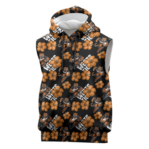Wests Tigers Sleeveless Hoodie Tropical Hibiscus Floral Seamless Rugby Mascot