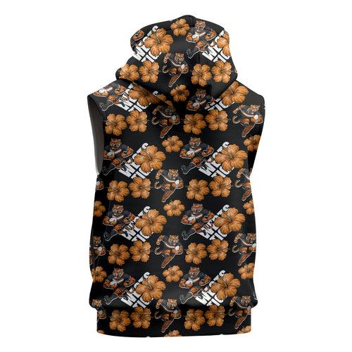 Wests Tigers Sleeveless Hoodie Tropical Hibiscus Floral Seamless Rugby Mascot