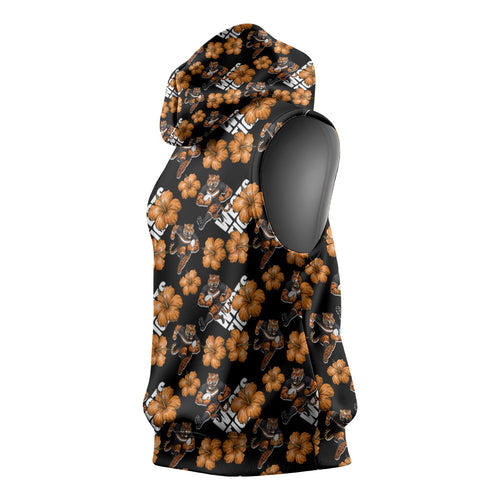 Wests Tigers Sleeveless Hoodie Tropical Hibiscus Floral Seamless Rugby Mascot
