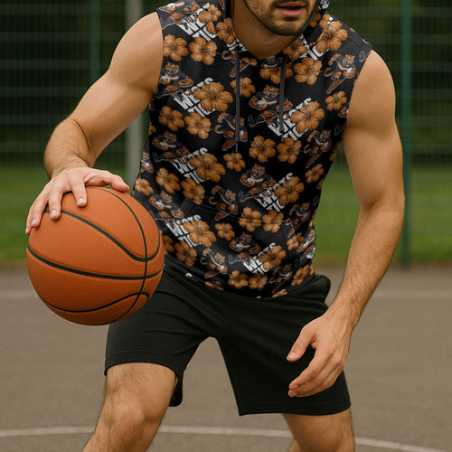 Wests Tigers Sleeveless Hoodie Tropical Hibiscus Floral Seamless Rugby Mascot