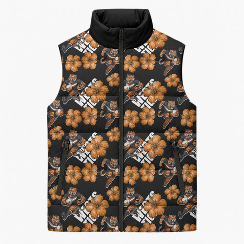 Wests Tigers Sleeveless Puffer Jacket Tropical Hibiscus Floral Seamless Rugby Mascot