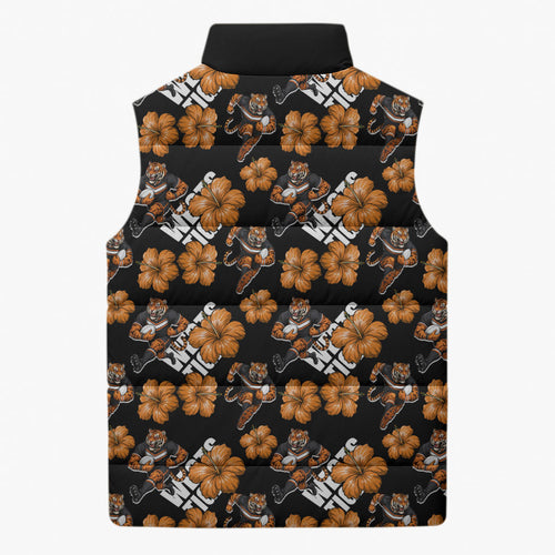 Wests Tigers Sleeveless Puffer Jacket Tropical Hibiscus Floral Seamless Rugby Mascot