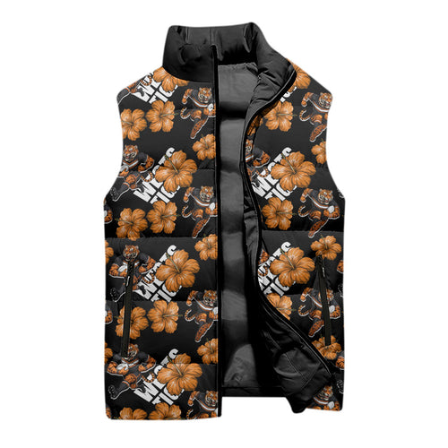 Wests Tigers Sleeveless Puffer Jacket Tropical Hibiscus Floral Seamless Rugby Mascot