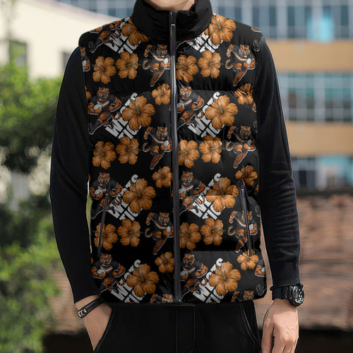 Wests Tigers Sleeveless Puffer Jacket Tropical Hibiscus Floral Seamless Rugby Mascot