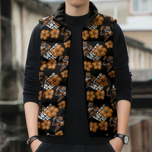 Wests Tigers Sleeveless Puffer Jacket Tropical Hibiscus Floral Seamless Rugby Mascot