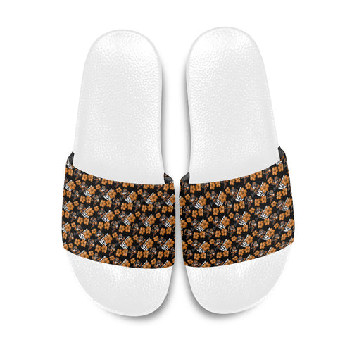 Wests Tigers Slide Sandals Tropical Hibiscus Floral Seamless Rugby Mascot