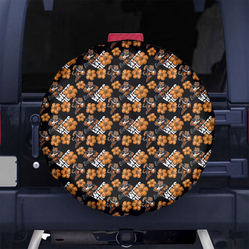 Wests Tigers Spare Tire Cover Tropical Hibiscus Floral Seamless Rugby Mascot