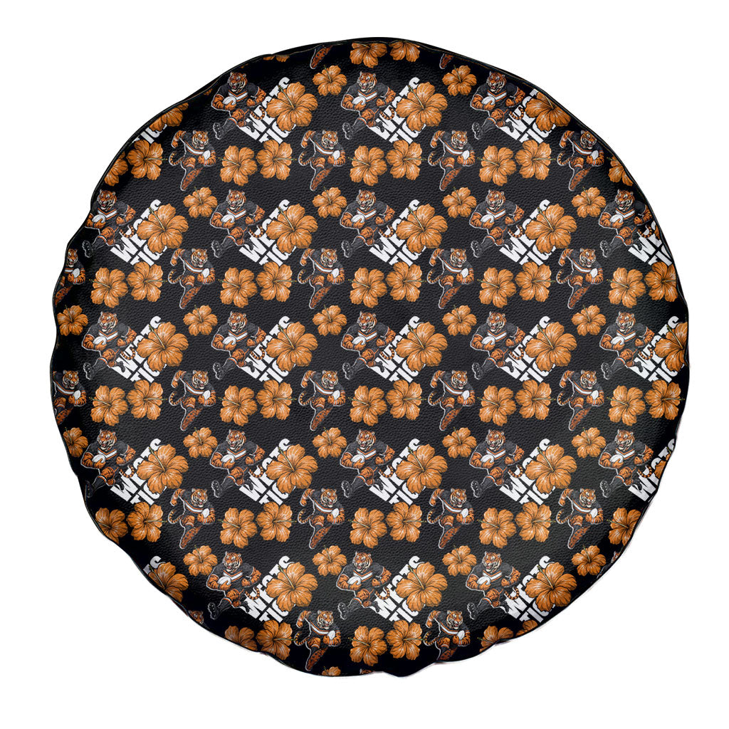 Wests Tigers Spare Tire Cover Tropical Hibiscus Floral Seamless Rugby Mascot