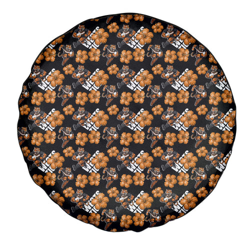 Wests Tigers Spare Tire Cover Tropical Hibiscus Floral Seamless Rugby Mascot