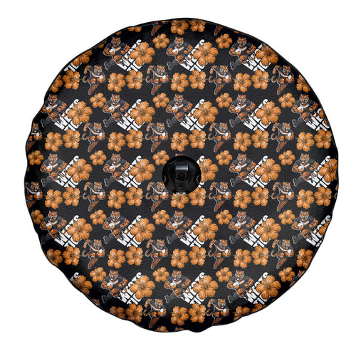 Wests Tigers Spare Tire Cover Tropical Hibiscus Floral Seamless Rugby Mascot