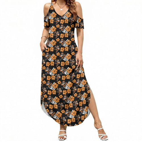 Wests Tigers Summer Maxi Dress Tropical Hibiscus Floral Seamless Rugby Mascot