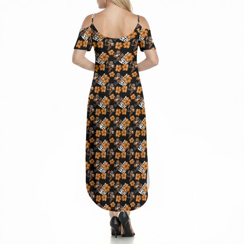 Wests Tigers Summer Maxi Dress Tropical Hibiscus Floral Seamless Rugby Mascot