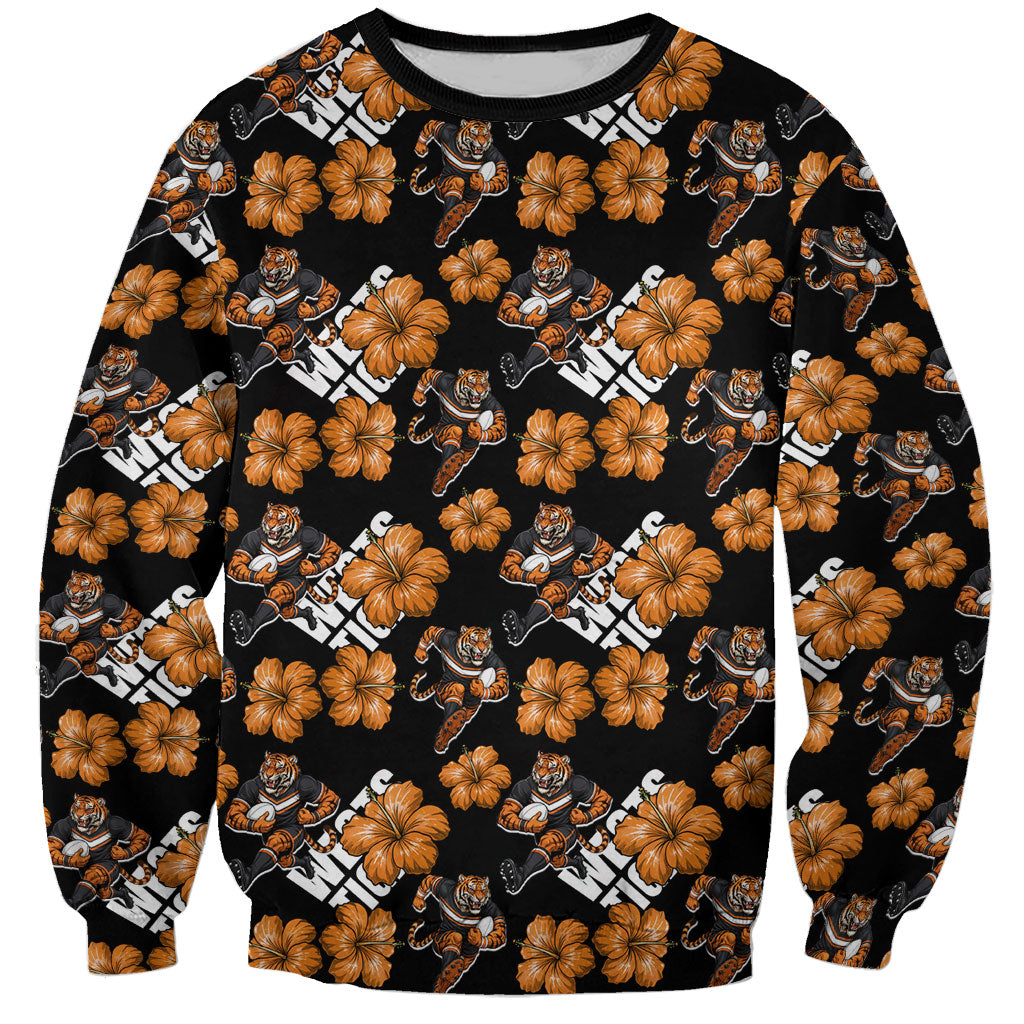 Wests Tigers Sweatshirt Tropical Hibiscus Floral Seamless Rugby Mascot