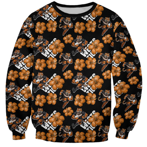 Wests Tigers Sweatshirt Tropical Hibiscus Floral Seamless Rugby Mascot