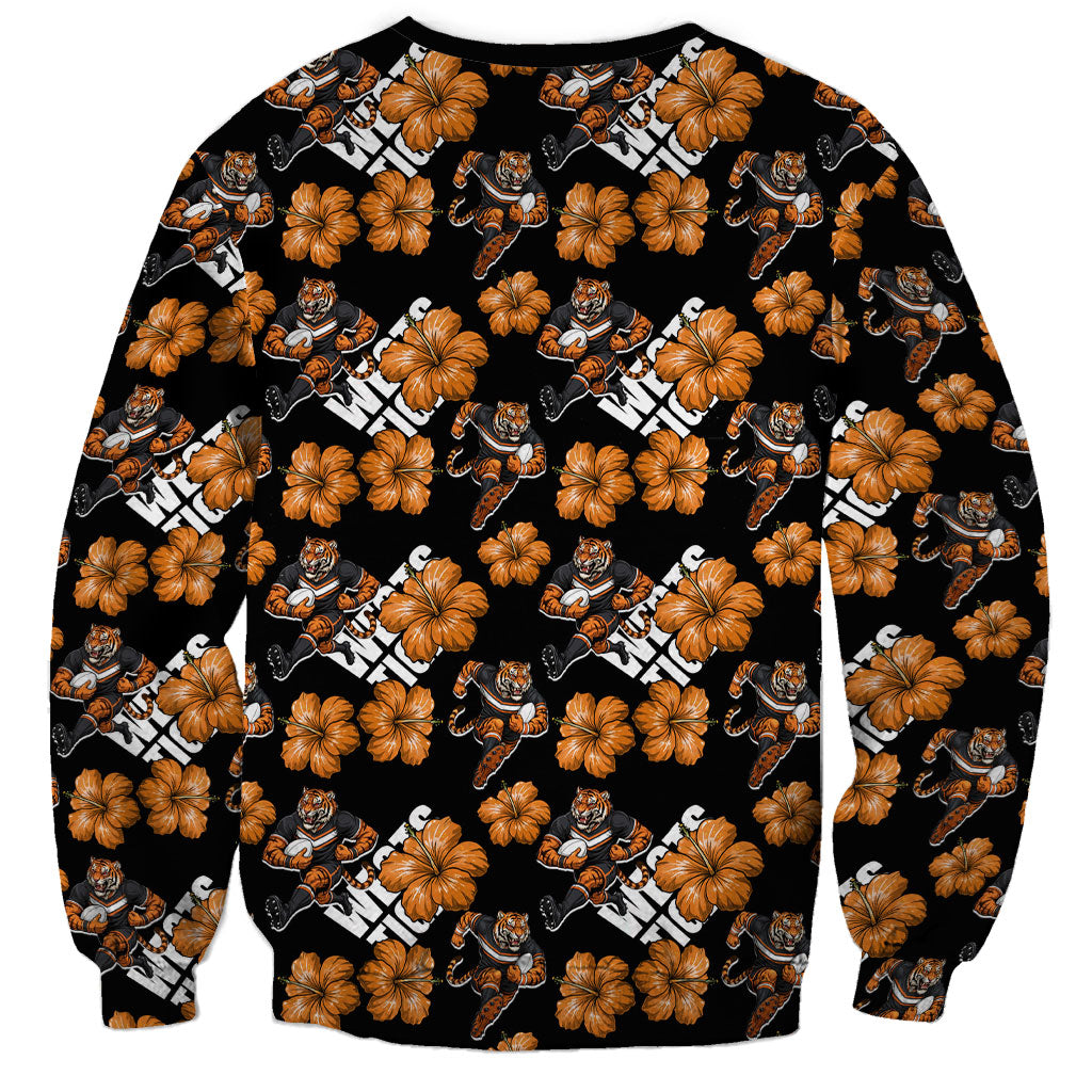 Wests Tigers Sweatshirt Tropical Hibiscus Floral Seamless Rugby Mascot