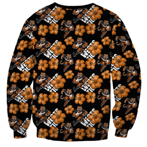 Wests Tigers Sweatshirt Tropical Hibiscus Floral Seamless Rugby Mascot