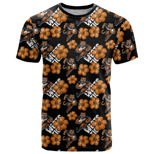 Wests Tigers T Shirt Tropical Hibiscus Floral Seamless Rugby Mascot