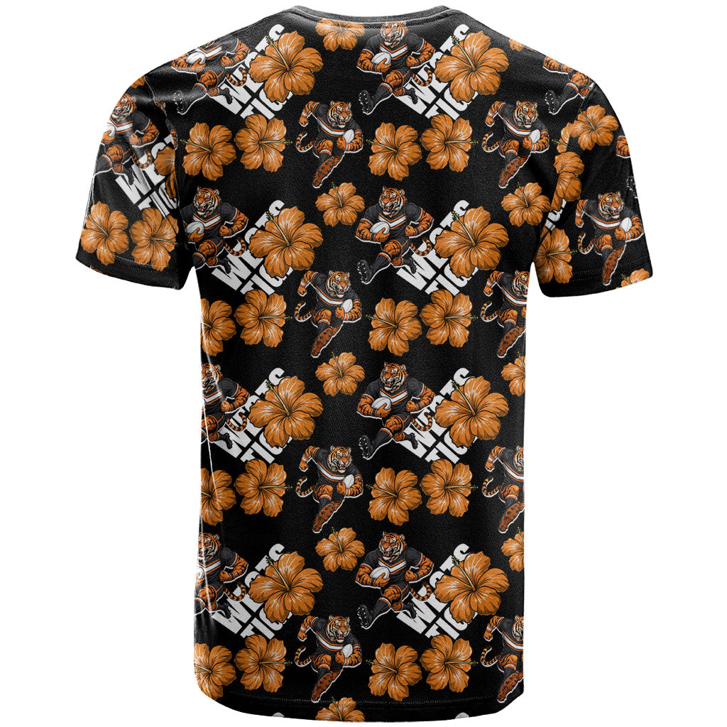 Wests Tigers T Shirt Tropical Hibiscus Floral Seamless Rugby Mascot