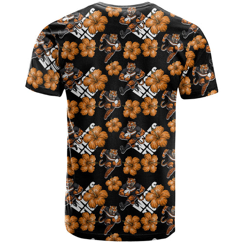 Wests Tigers T Shirt Tropical Hibiscus Floral Seamless Rugby Mascot