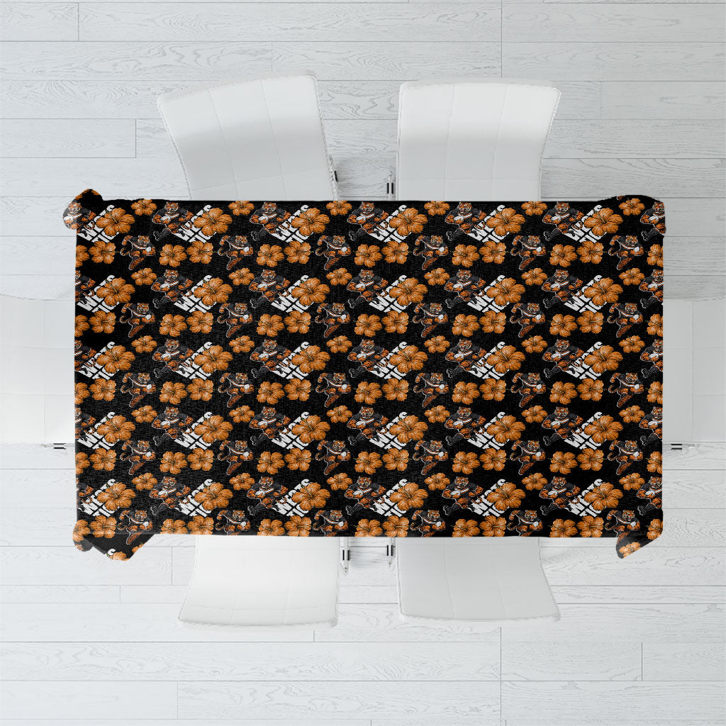 Wests Tigers Tablecloth Tropical Hibiscus Floral Seamless Rugby Mascot