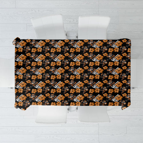Wests Tigers Tablecloth Tropical Hibiscus Floral Seamless Rugby Mascot