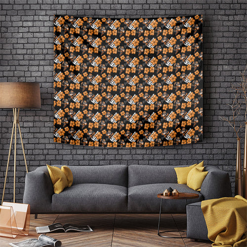 Wests Tigers Tapestry Tropical Hibiscus Floral Seamless Rugby Mascot