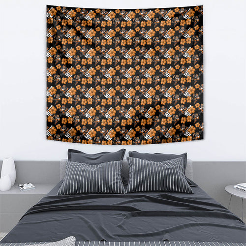 Wests Tigers Tapestry Tropical Hibiscus Floral Seamless Rugby Mascot