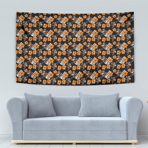 Wests Tigers Tapestry Tropical Hibiscus Floral Seamless Rugby Mascot