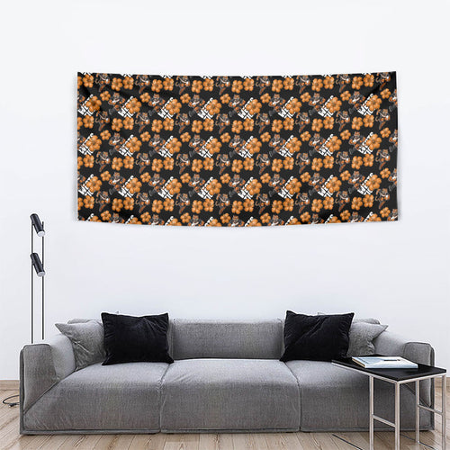 Wests Tigers Tapestry Tropical Hibiscus Floral Seamless Rugby Mascot