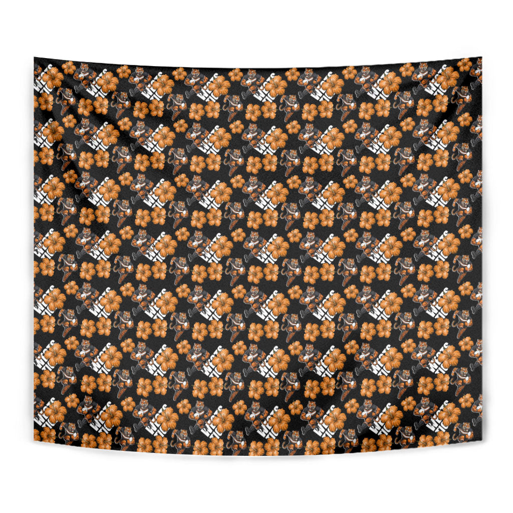 Wests Tigers Tapestry Tropical Hibiscus Floral Seamless Rugby Mascot