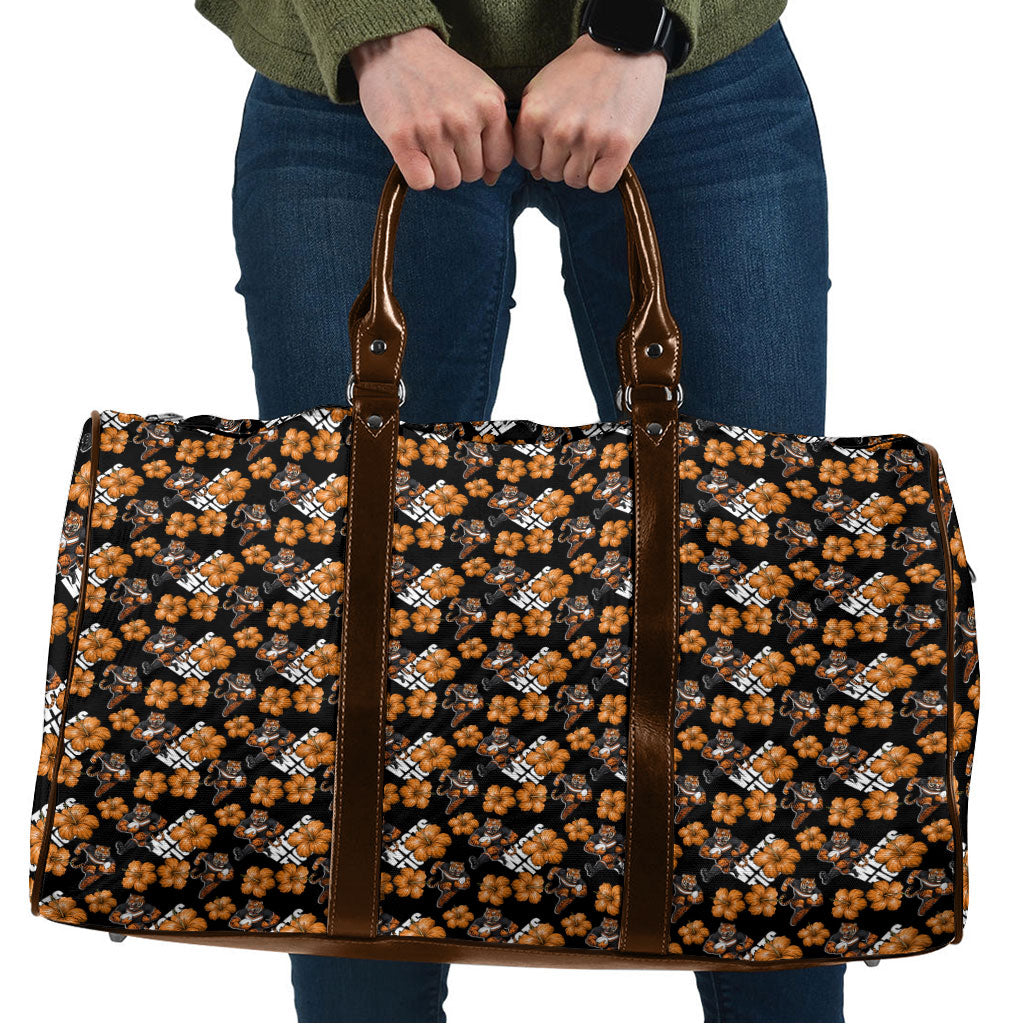 Wests Tigers Travel Bag Tropical Hibiscus Floral Seamless Rugby Mascot