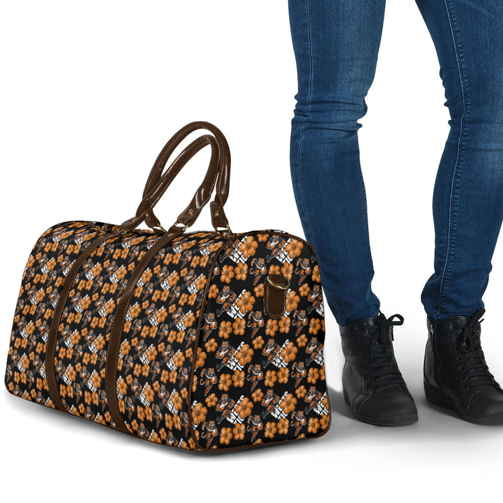 Wests Tigers Travel Bag Tropical Hibiscus Floral Seamless Rugby Mascot