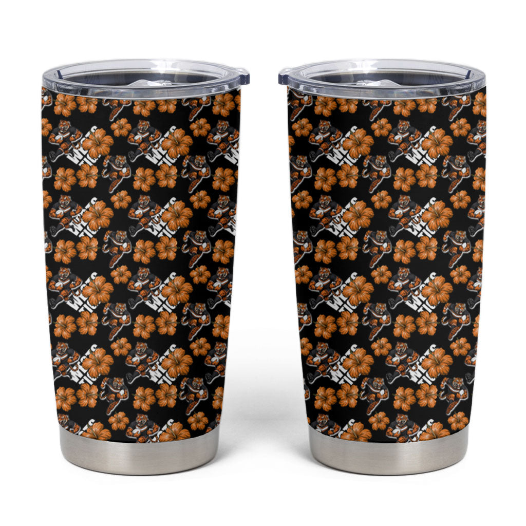 Wests Tigers Tumbler Cup Tropical Hibiscus Floral Seamless Rugby Mascot