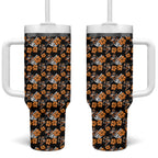 Wests Tigers Tumbler With Handle Tropical Hibiscus Floral Seamless Rugby Mascot