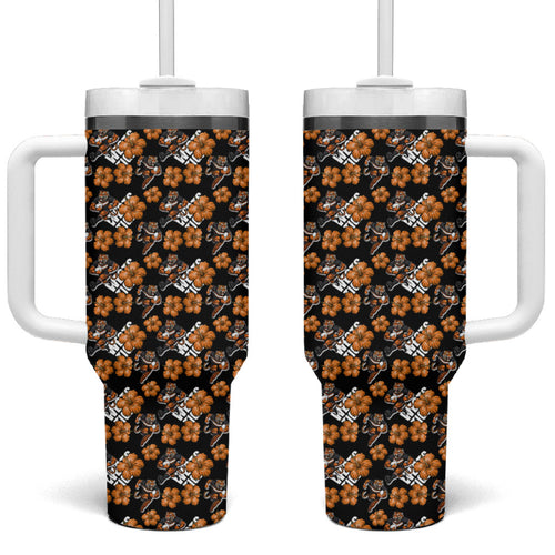 Wests Tigers Tumbler With Handle Tropical Hibiscus Floral Seamless Rugby Mascot