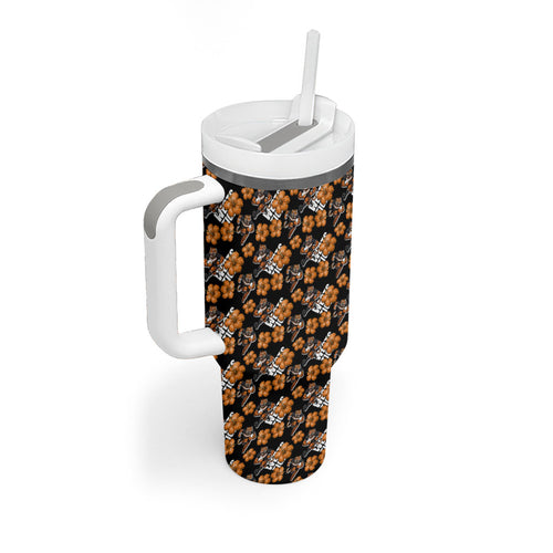 Wests Tigers Tumbler With Handle Tropical Hibiscus Floral Seamless Rugby Mascot