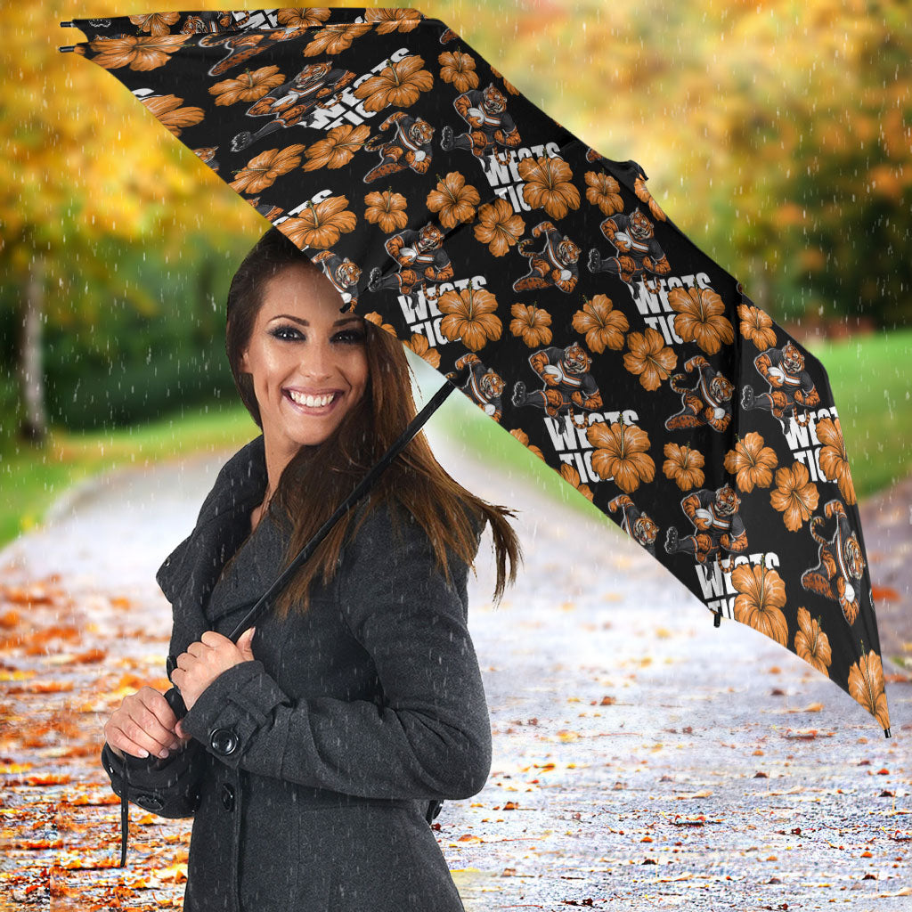 Wests Tigers Umbrella Tropical Hibiscus Floral Seamless Rugby Mascot