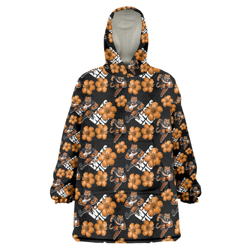 Wests Tigers Wearable Blanket Hoodie Tropical Hibiscus Floral Seamless Rugby Mascot