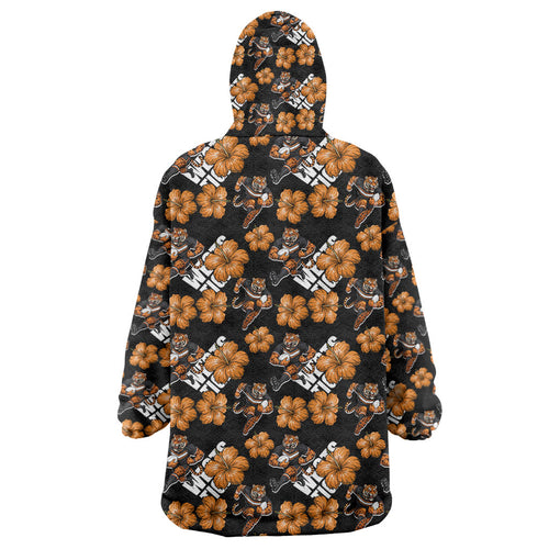 Wests Tigers Wearable Blanket Hoodie Tropical Hibiscus Floral Seamless Rugby Mascot