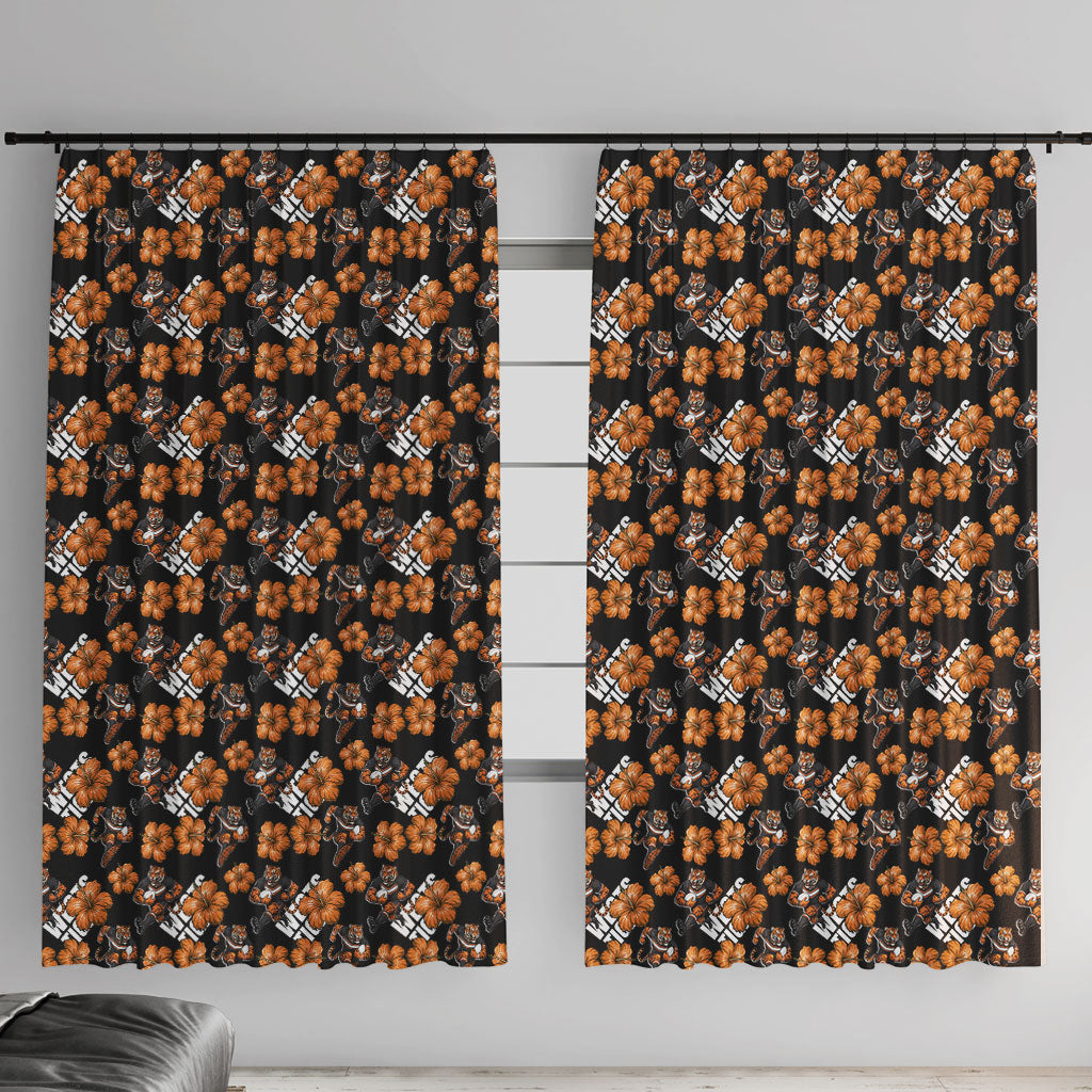 Wests Tigers Window Curtain Tropical Hibiscus Floral Seamless Rugby Mascot