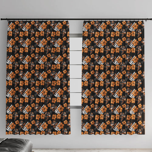 Wests Tigers Window Curtain Tropical Hibiscus Floral Seamless Rugby Mascot