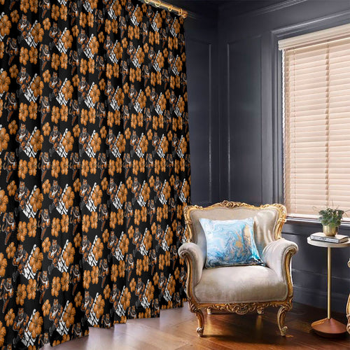 Wests Tigers Window Curtain Tropical Hibiscus Floral Seamless Rugby Mascot
