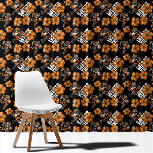 Wests Tigers Window Curtain Tropical Hibiscus Floral Seamless Rugby Mascot