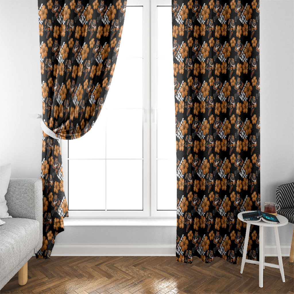 Wests Tigers Window Curtain Tropical Hibiscus Floral Seamless Rugby Mascot