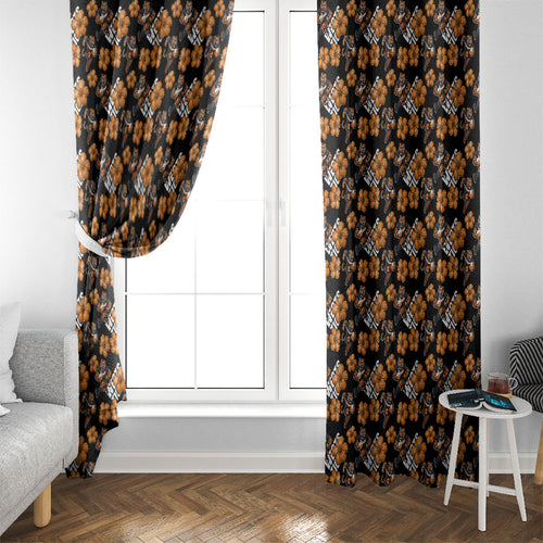 Wests Tigers Window Curtain Tropical Hibiscus Floral Seamless Rugby Mascot